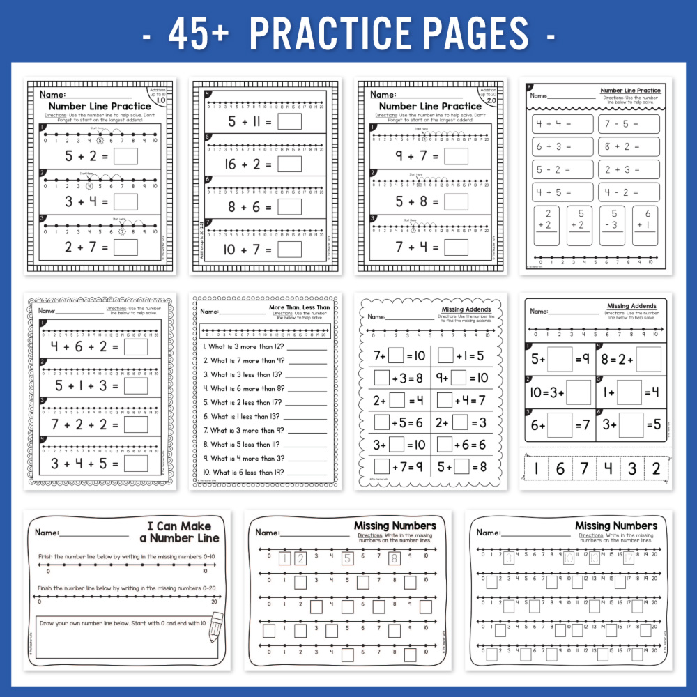 Number line activities for teaching addition and subtraction in K–3 with hands-on math printables