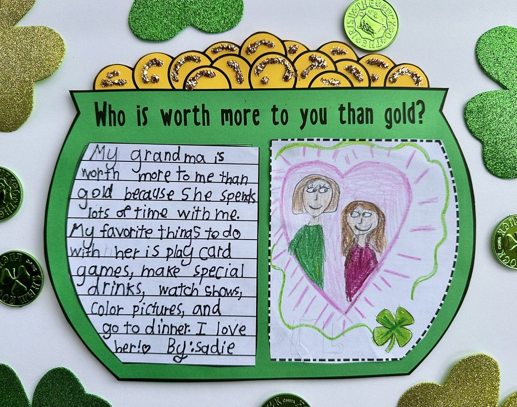 St. Patrick’s Day writing activity bulletin board student example